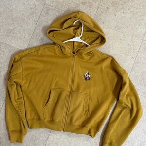 Volcom Mustard Yellow Hooded Zip Sweater Cropped -Small